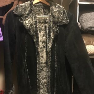 Black suede/faux fur coat